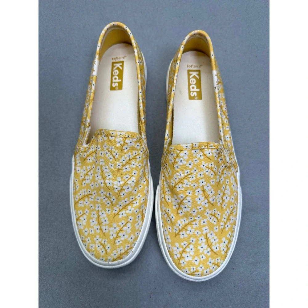 Keds Double Decker Summer Yellow Ditsy Floral Slip On Sneakers Flat Softerra 6.5
